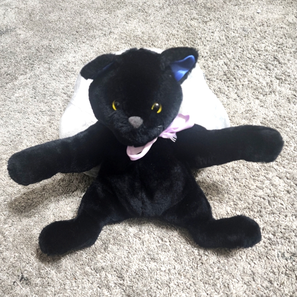 Hallmark Midnight The Black Halloween Cat 10" Satin Bow Plush Green Eyes